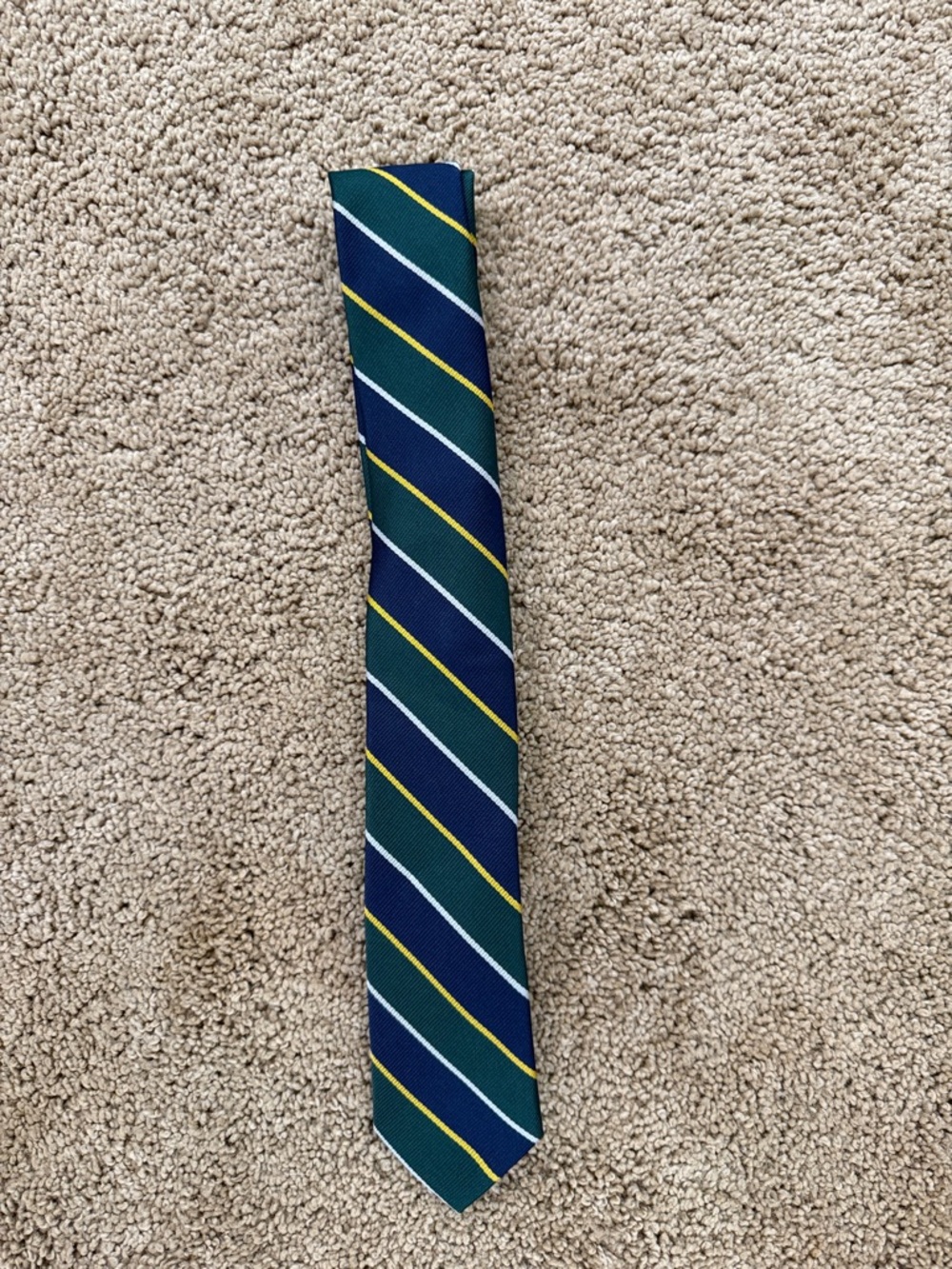 Crewcuts Green & Navy Striped Silk Tie with Yellow Accents